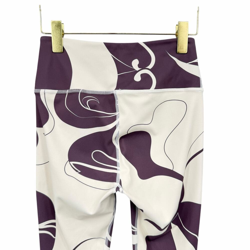 Noli Sz S Wine Cream Abstract Print Mock Neck Crop Top Yoga Barre Legging Set - Picture 8 of 11